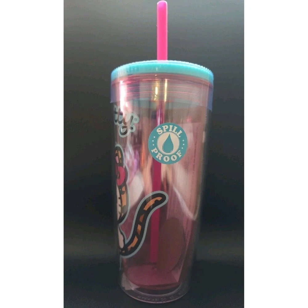 Hello Kitty Leopard Outfit Plastic Tumbler Cup Lid‎ Straw Sanrio Pink